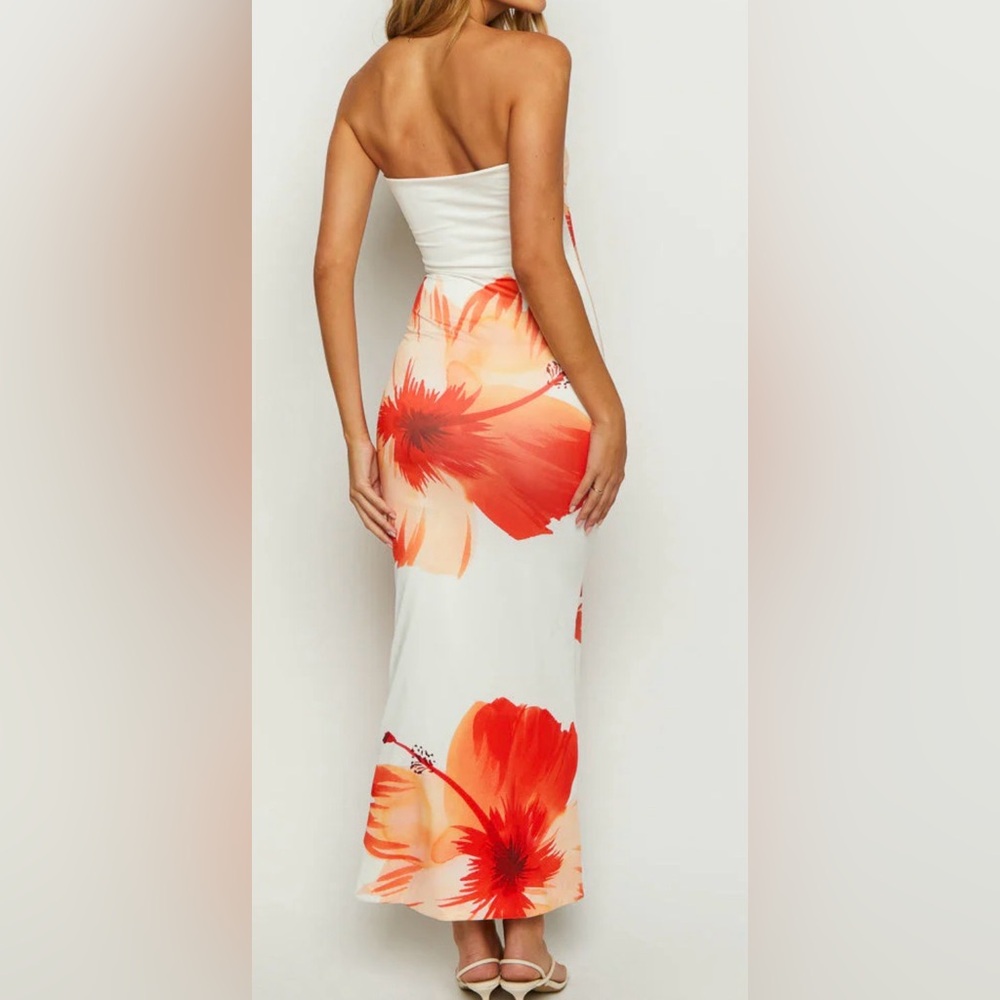 Cummens Strapless Arizona White Floral Print Maxi Dress bodycon small